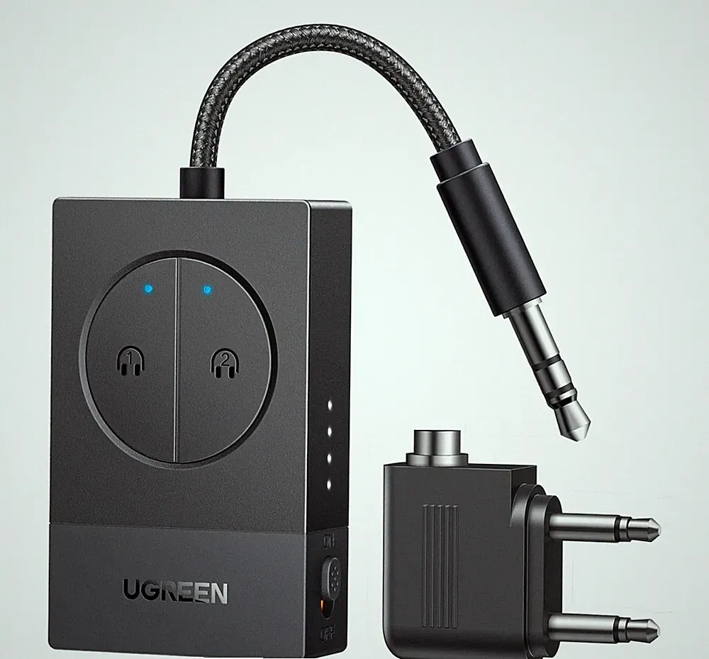 UGREEN Bluetooth Adapter Flugzeug 5.4, Sender für 2 Kopfhörer, 19h Akku Laufzeit