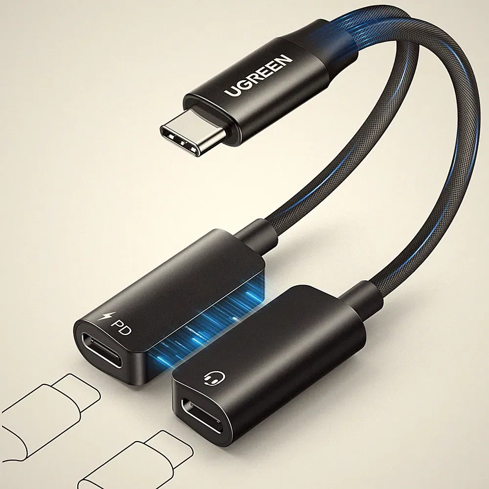 UGREEN USB C Splitter Magnetischer C Kopfhörer Adapter und Laden Schwarz