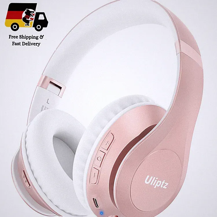 Uliptz Bluetooth Kopfhörer Over Ear, 65 Stunden Spielzeit, Roségold, Hohe