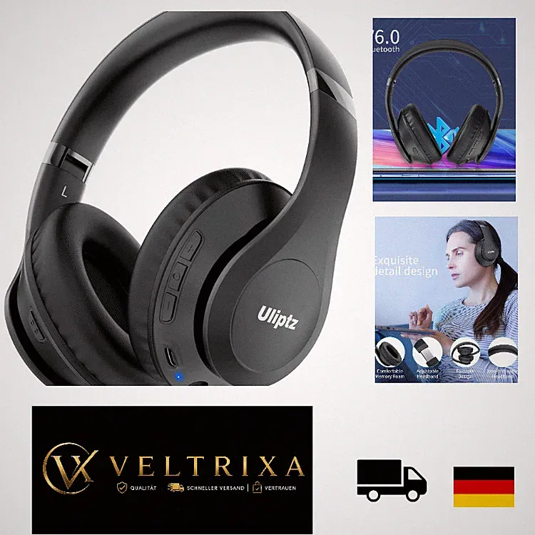 Uliptz Bluetooth Kopfhörer Over Ear Schwarz, Bluetooth 6.0, 65 Std. Akkulaufzeit