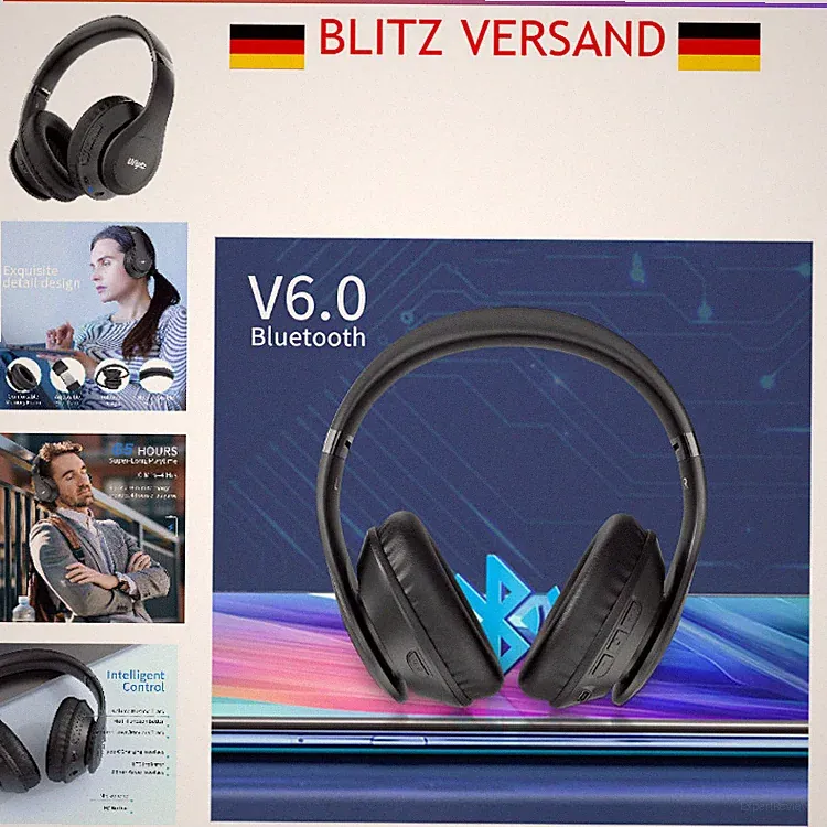 Ulitpz Bluetooth Kopfhörer Over Ear mit 65 Stunden Spielzeit, Schwarz, WH203A