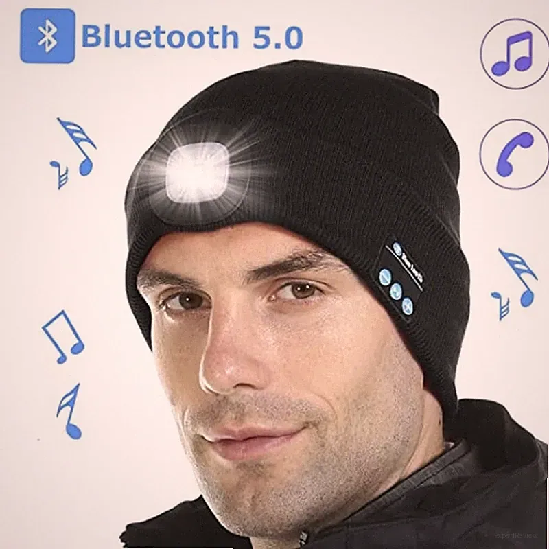 USB Bluetooth Beanie Hut Kopfhörer Mütze Strickmütze mit Einstellbar LED Lampe