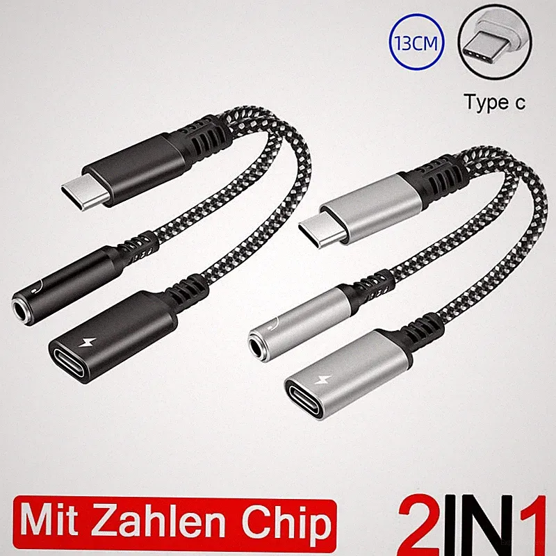 USB-C 2 in 1 Mit Digitalem Chip Adapter 3,5 mm AUX Klinke Kopfhörer Ladekabel