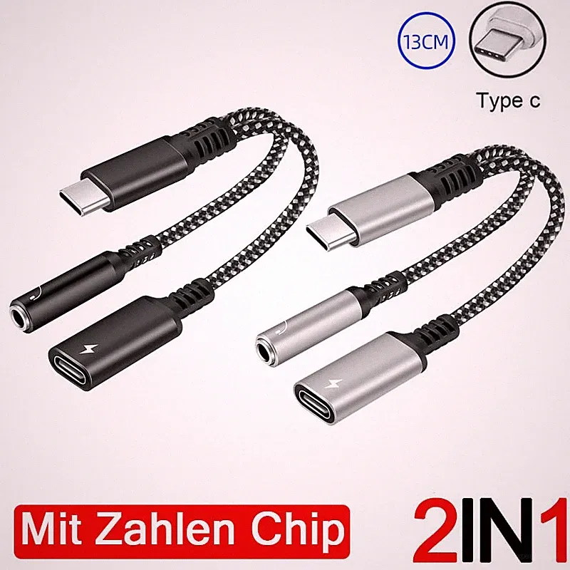 USB-C 2 in 1 Mit Digitalem Chip Adapter 3,5 mm AUX Klinke Kopfhörer Ladekabel