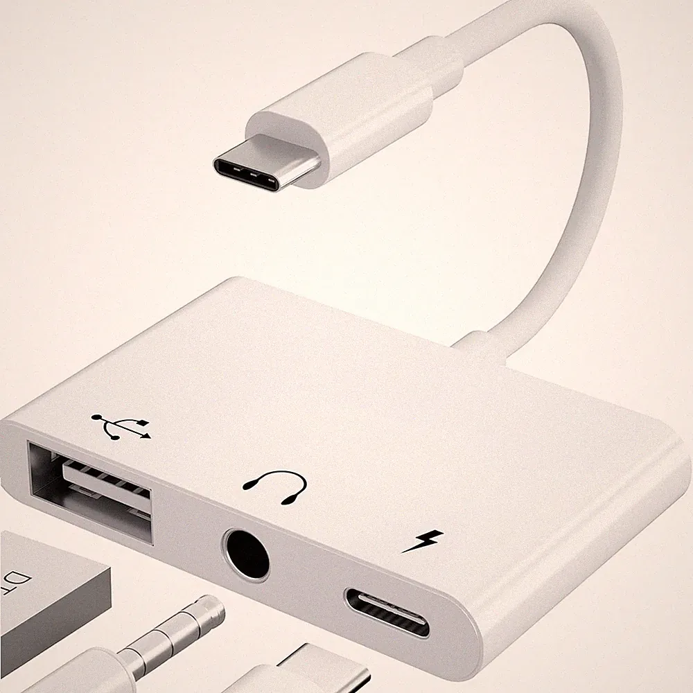 USB-C Adapter 3in1 OTG 60W Klinke 3,5mm iPhone Samsung Laptop Kopfhörer Ladung