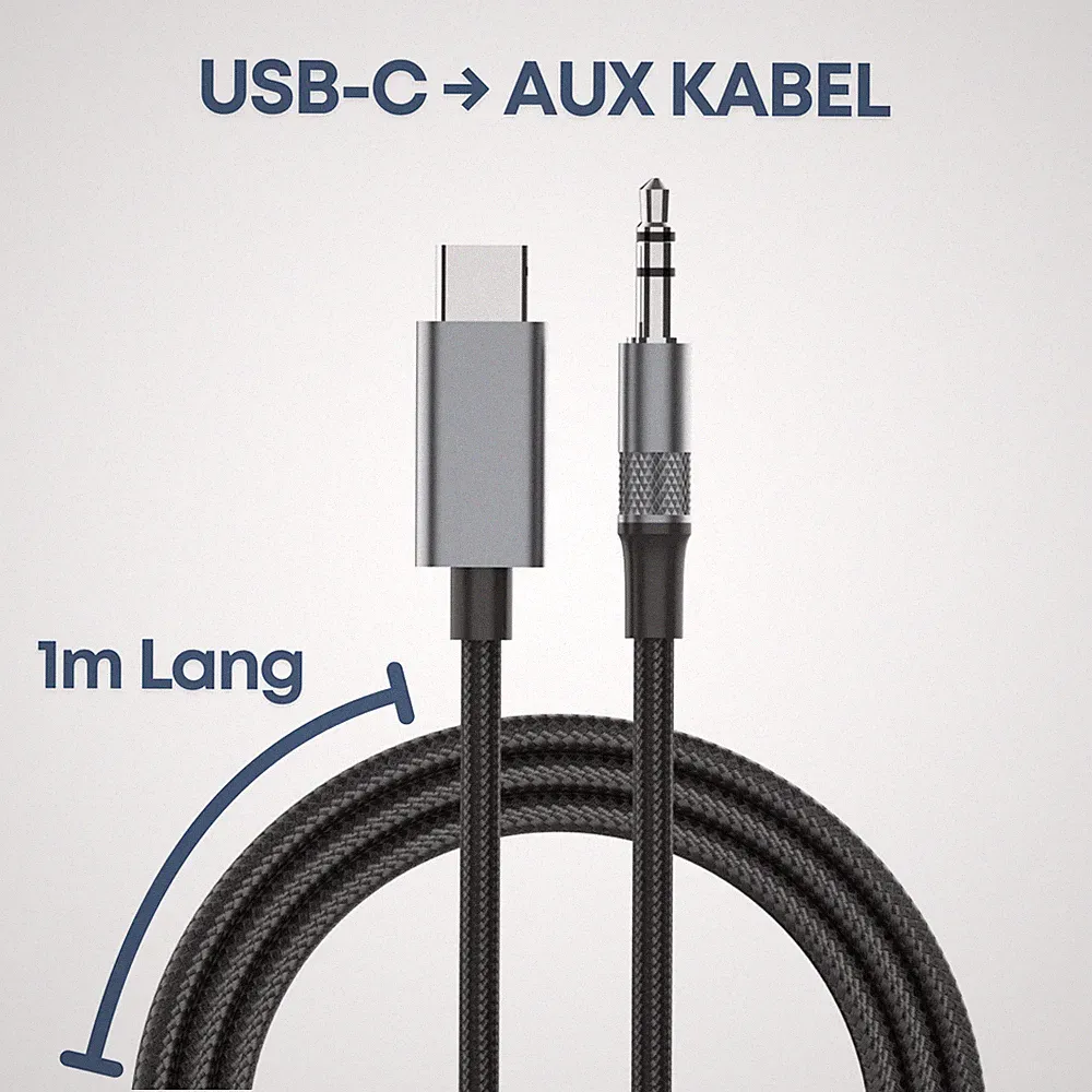 USB-C auf zu 3,5mm Klinke Audio AUX Adapter Kabel Kopfhörer HiFi Sound Musik 1m