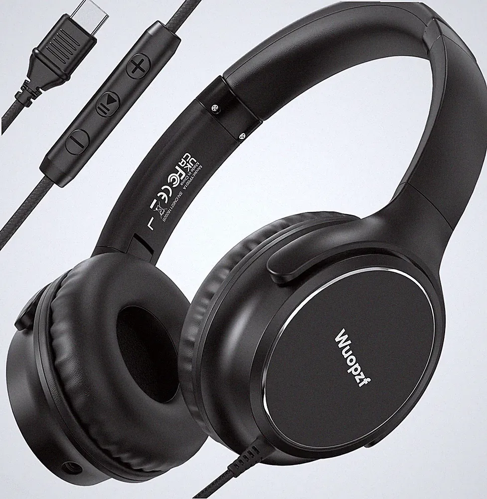 USB C Kabelgebundene Over-Ear Kopfhörer mit Mikrofon, Lautstärkeregler, Share Port und