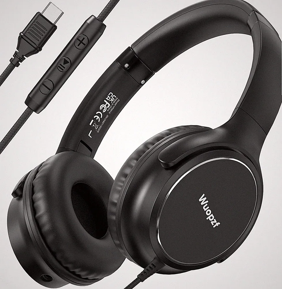 USB C Kabelgebundene Over-Ear Kopfhörer mit Mikrofon, Lautstärkeregler, Share Port und