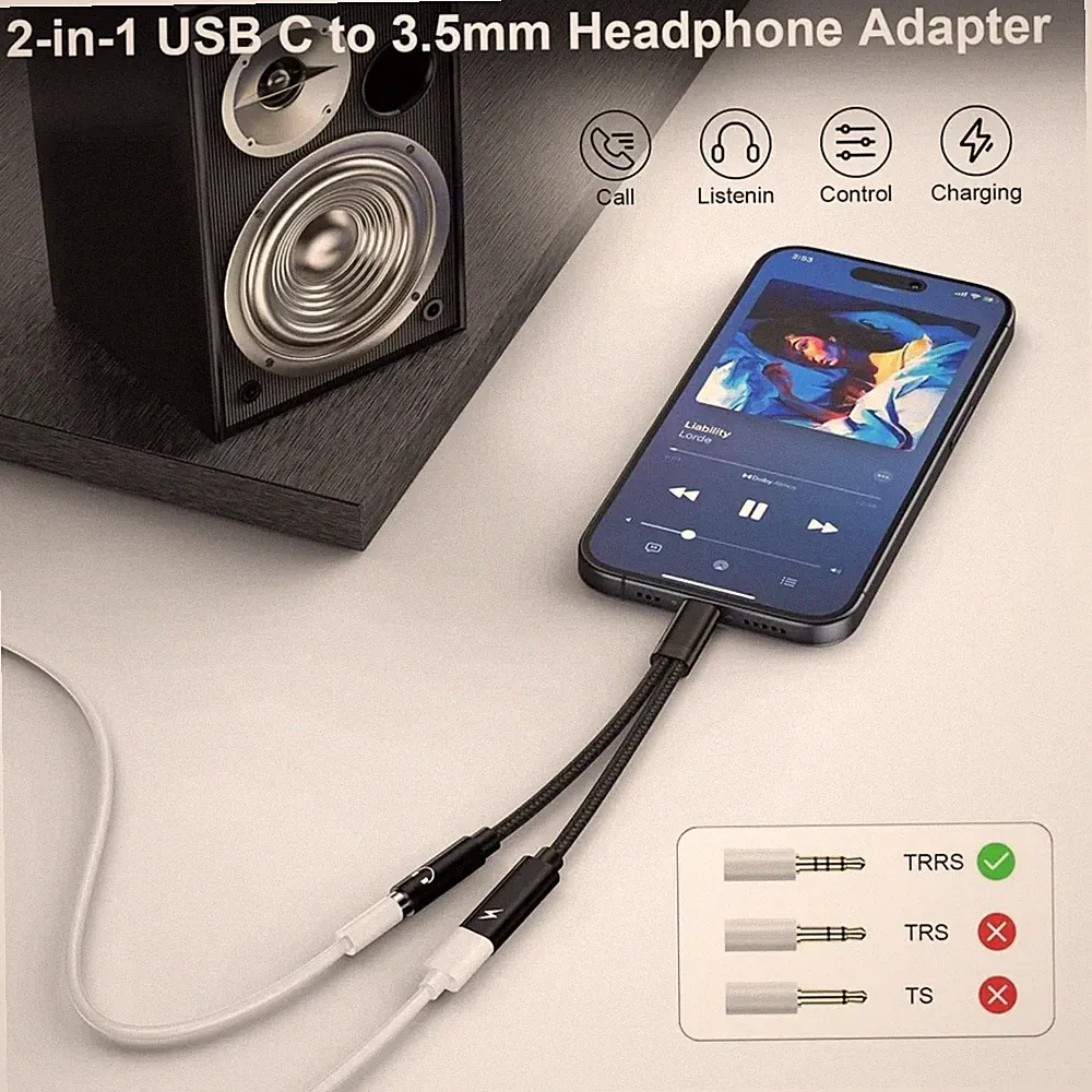 USB C Kopfhörer Adapter Und Laden,2-In-1 Type C Auf 3.5Mm Klinke Adapter,Usb C