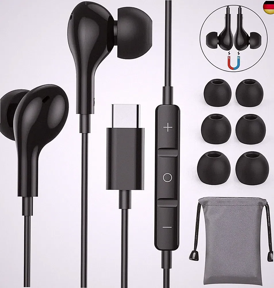 USB C Kopfhörer, In Ear Kopfhörer USB C Anschluss Magnetische USB C Headset, T