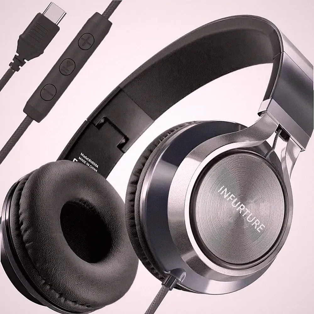 USB C Kopfhörer mit Mikrofon Lautstärkeregler Faltbar Over Ear Leicht