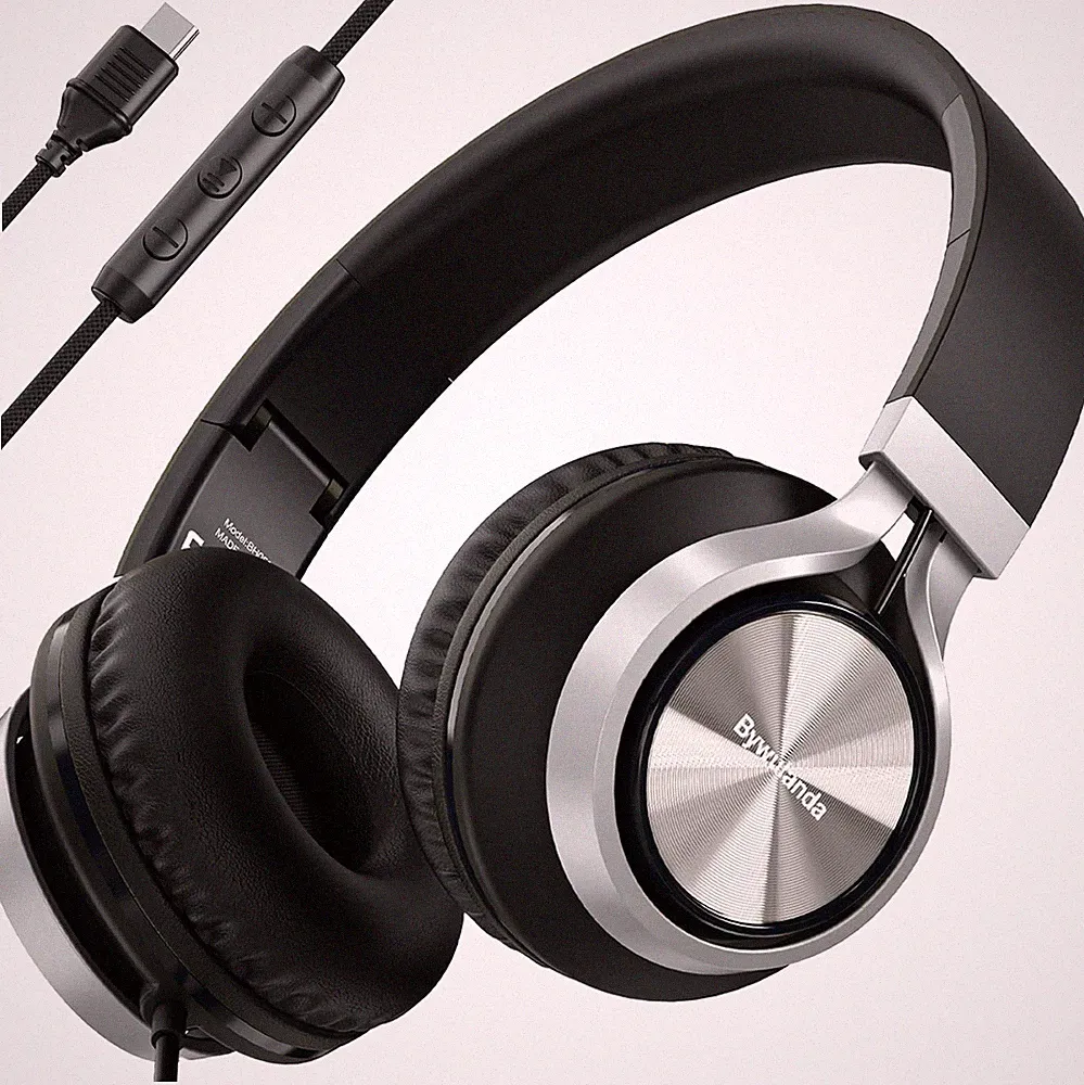 USB-C Kopfhörer mit Mikrofon und Lautstärkeregler, Over Ear Stereo Headsets für