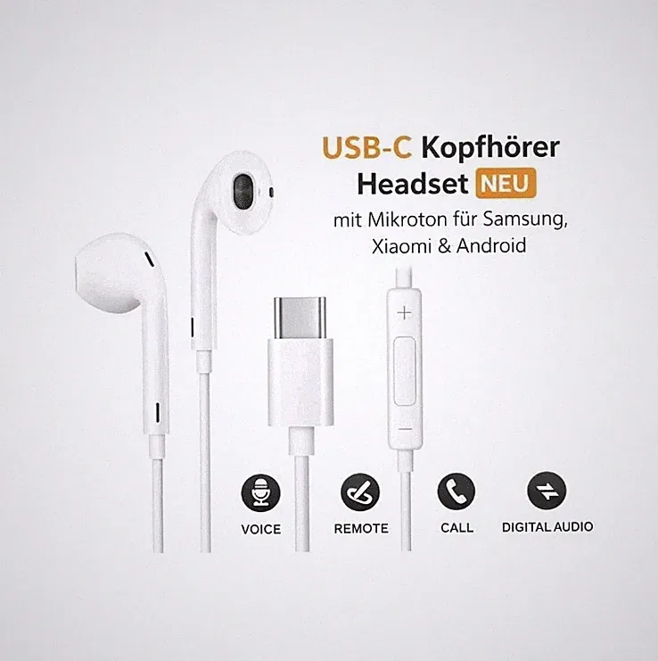 USB-C Typ-C Kopfhörer Headset mit Mikrofon für iPhone 15 16 17 Pro Max NEU