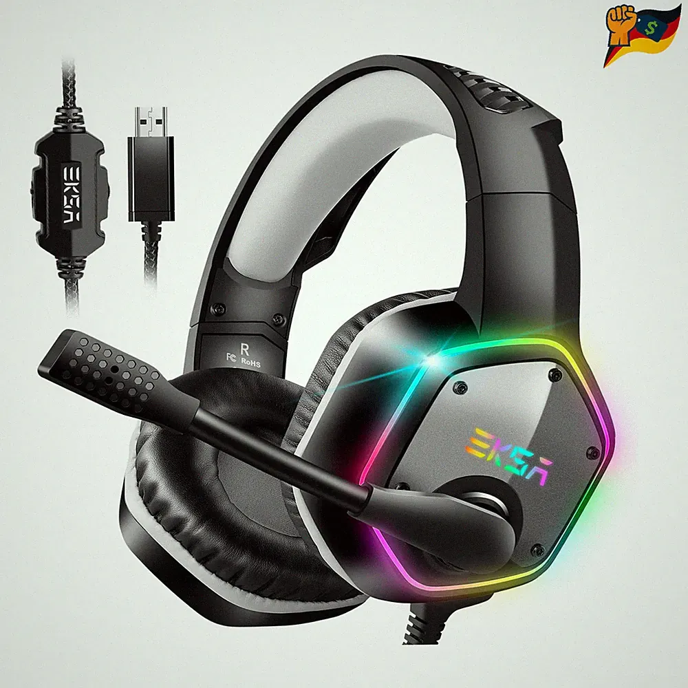 USB Gaming Headset RGB Licht Bass Surround Sound 50 mm Lautsprecher 2.1 5