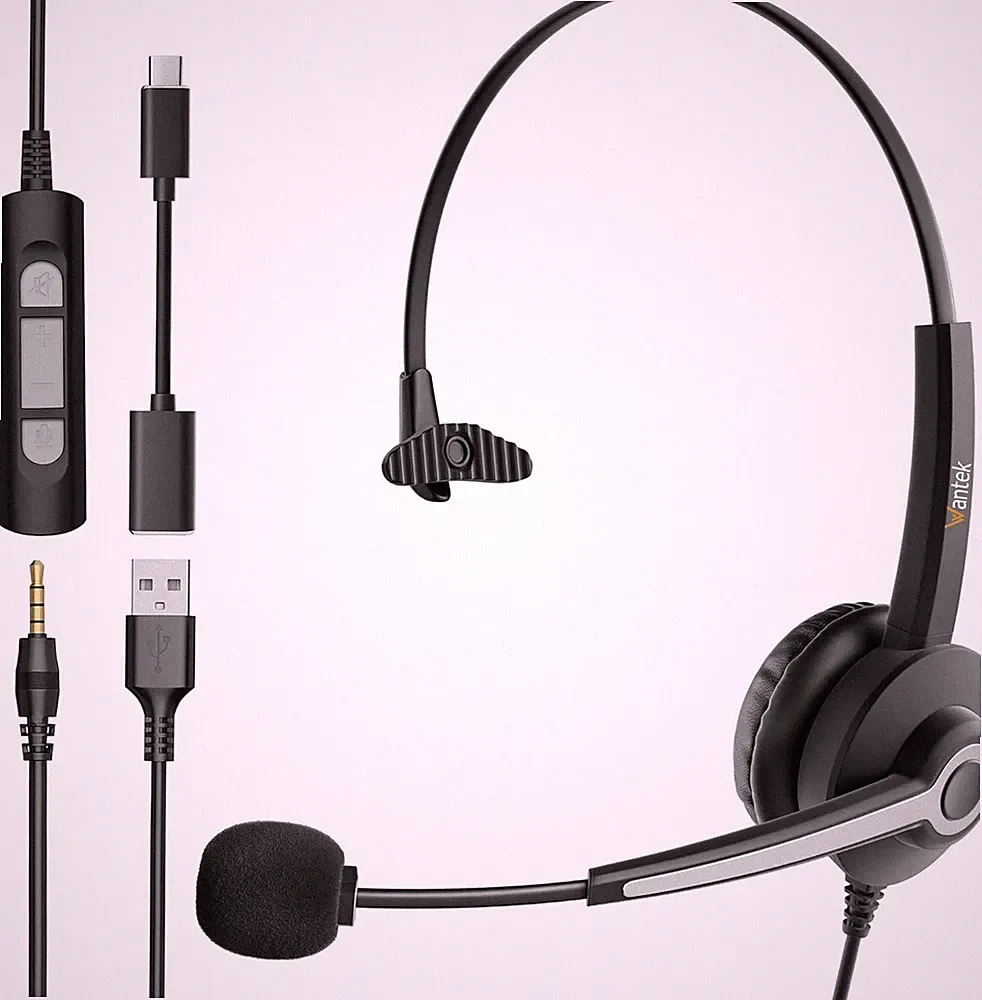 USB Headset 3 in 1 mit Kabel Kopfhörer Lautsprecher Mikrofon PC Büro Gaming Chat