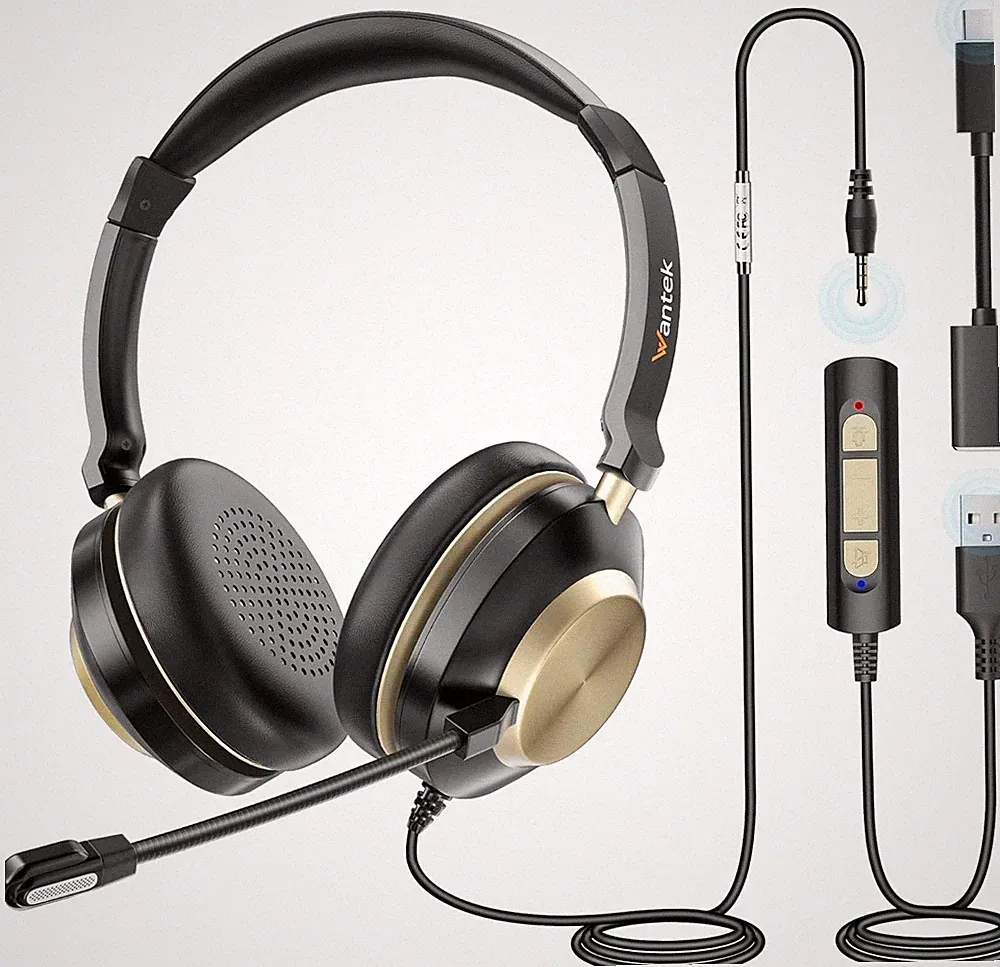 USB Headset mit Mikrofon für PC Laptop, Typ C-USB Jack, 3-in-1-Kopfhörer