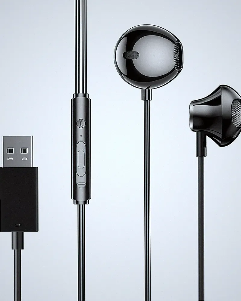 USB In-Ear Kopfhörer aus TPE 250cm Plug & Play Gaming Headset für PC & Laptop