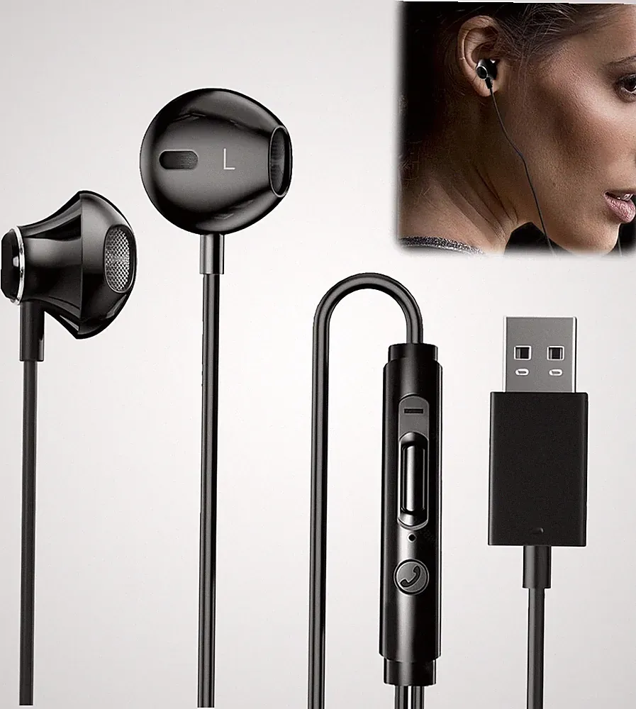 USB In Ear Kopfhörer mit Mikrofon 2,5M Kabel Schwarz