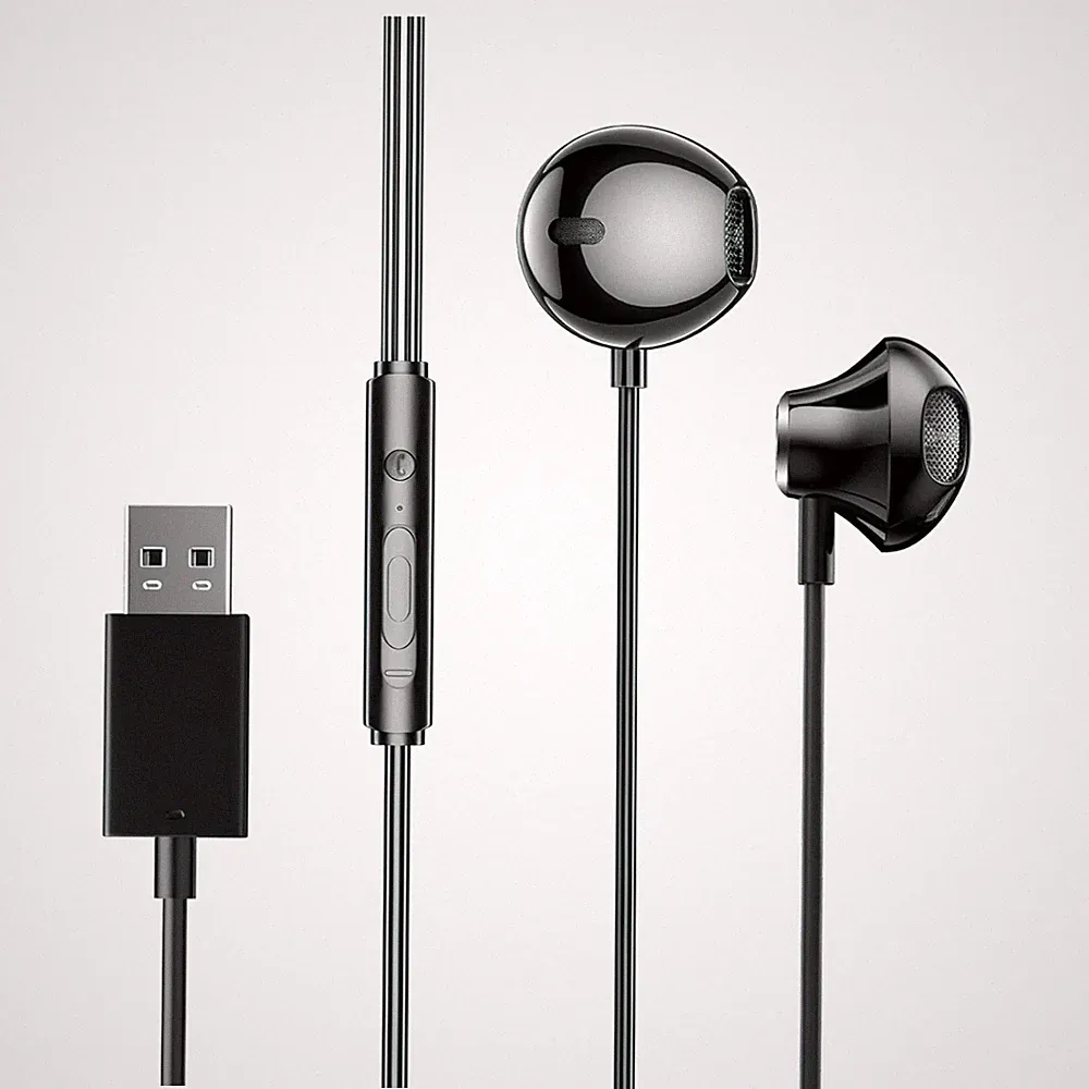 USB In-Ear Kopfhörer mit Mikrofon Lautstärkeregler für PC, PS4, Laptop