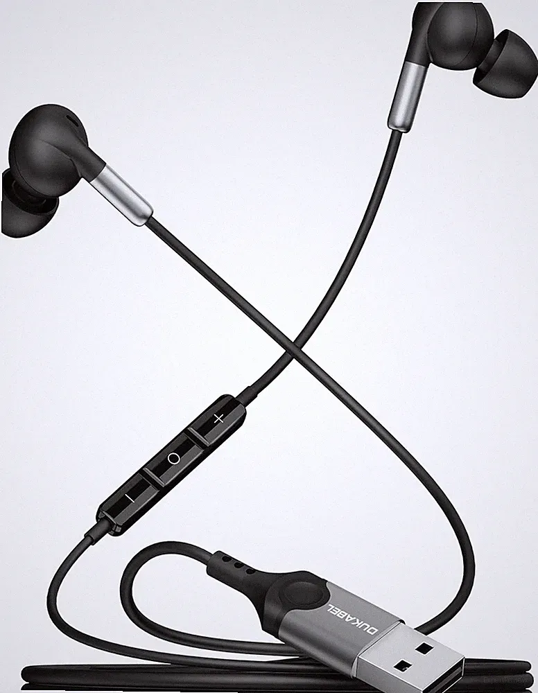 USB In Ear Kopfhörer PS5 PS4 PC Headset Mikrofon Steuerung Schwarz