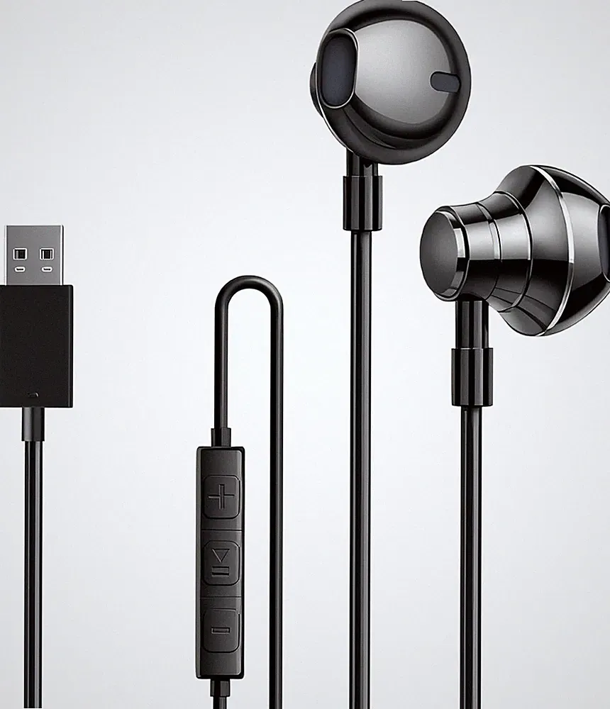 USB In-Ear Kopfhörer TPE 2,5m Mikrofon Ergonomisch für PC Gaming Musik