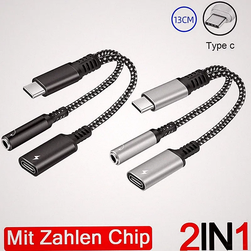 USB Typ C 2 in 1 Digitale Chip Adapter Ladekabel 3,5 mm AUX Klinke Kopfhörer