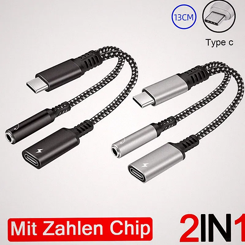 USB Typ C 2 in 1 Digitale Chip Adapter Ladekabel 3,5 mm AUX Klinke Kopfhörer