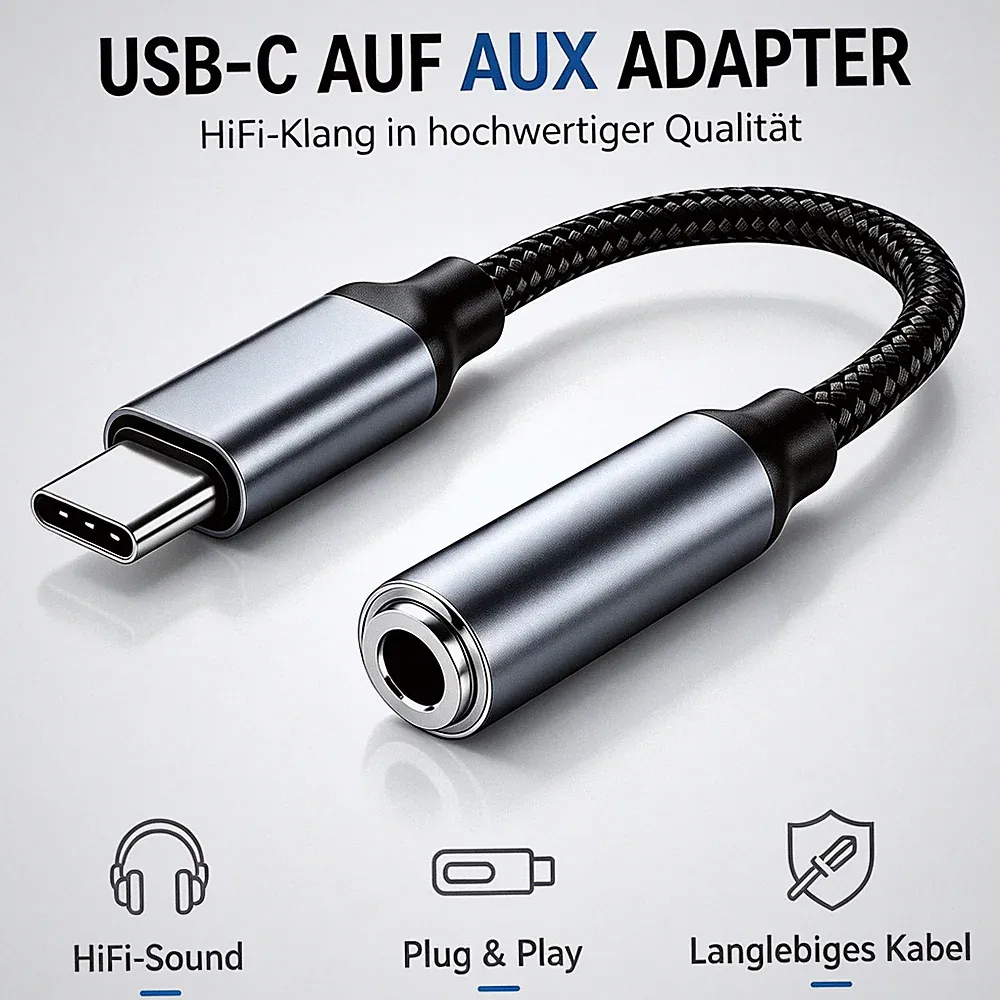 USB Typ C auf zu Aux 3,5mm Klinke DAC Audio Kopfhörer Adapter für Samsung iPhone