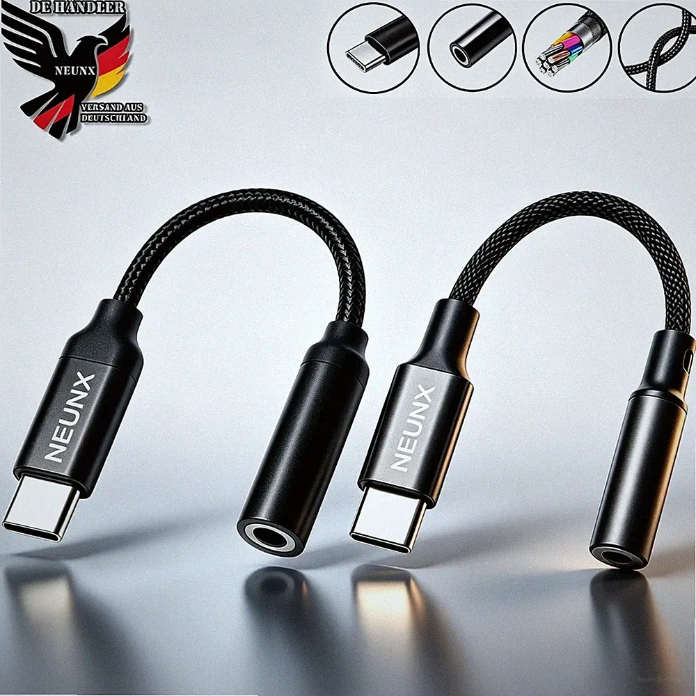 USB Typ C auf zu Aux 3,5mm Klinke Kopfhörer Audio Alu Adapter für iPhone Samsung