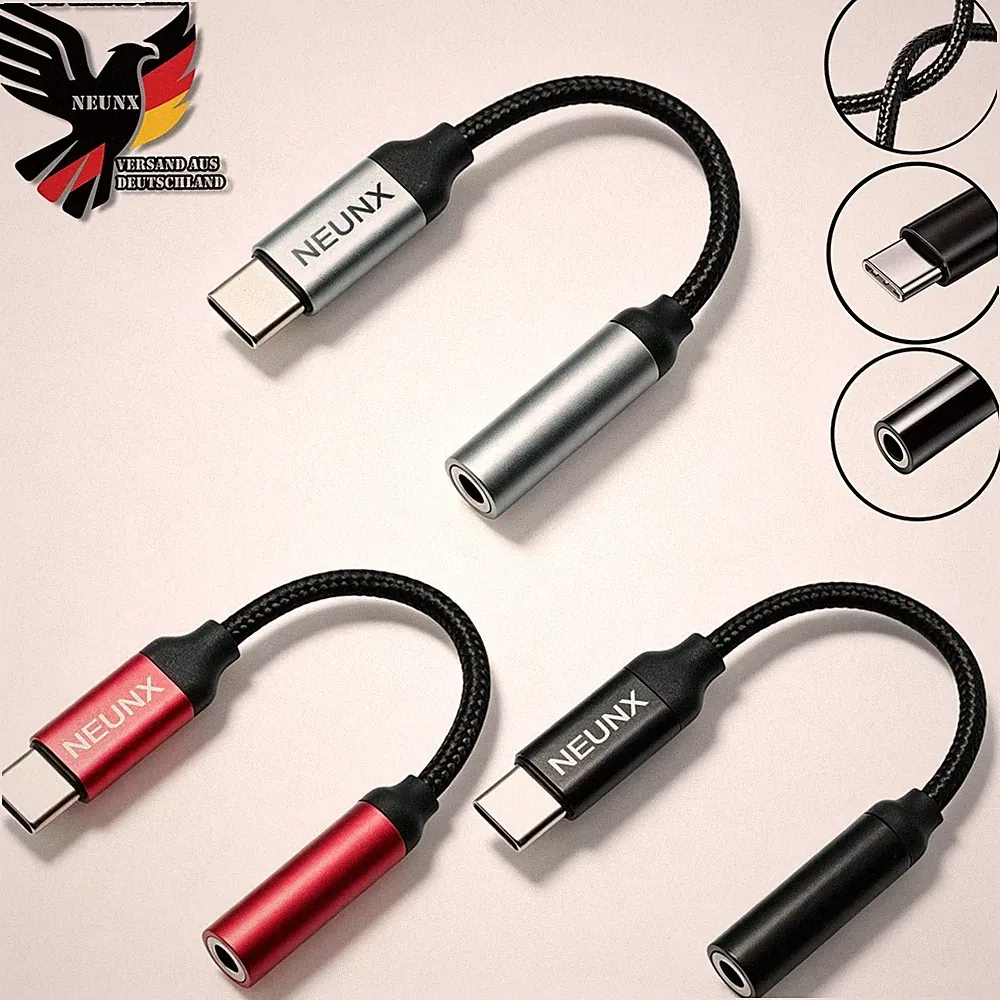 USB Typ C auf zu Aux 3,5mm Klinke Kopfhörer Audio Alu Adapter für Samsung iPhone