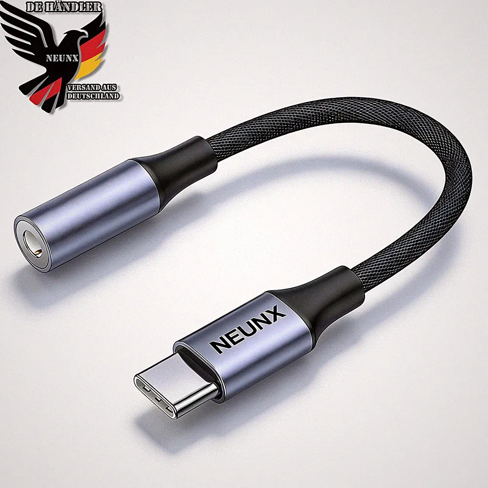 USB Typ C auf zu Aux 3,5mm Klinke Kopfhörer Stereo Audio Adapter Alu Nylon Kabel