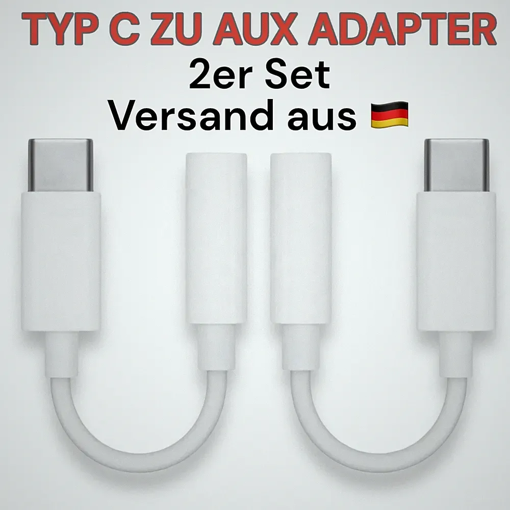 USB Typ C auf zu AUX Kabel 3,5mm Klinke Adapter Handy Musik Kopfhörer 2er Set!