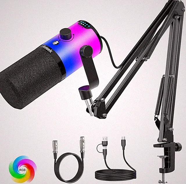 USB/XLR Dynamisches Mikrofon Arm, One-Touch-Stummschaltung Geräuschunterdrückung
