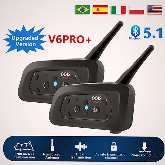 V6 Pro + Motorrad Intercom Helm Bluetooth Headset 6 Fahrer 800m Kommunikator