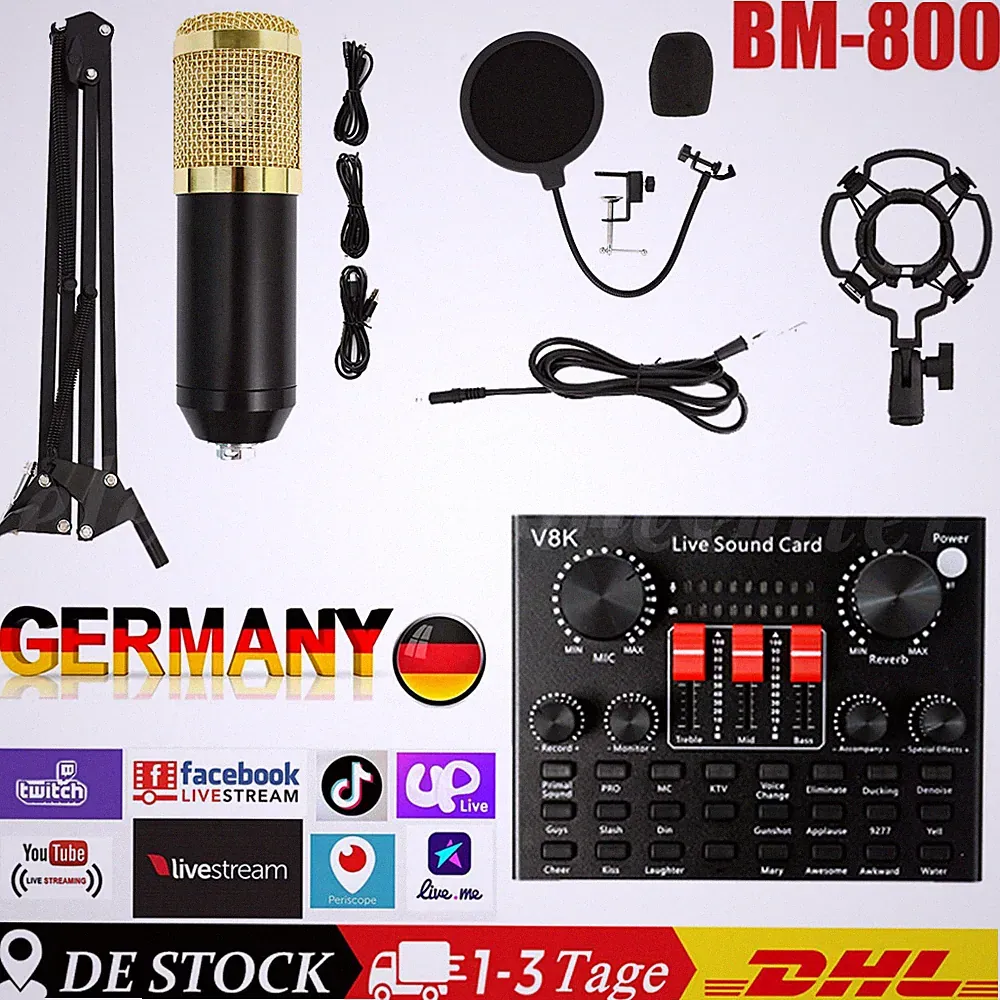 V8K Podcast Mixer Set Profi Kondensatormikrofon für Studio & Musik Podcasts DE