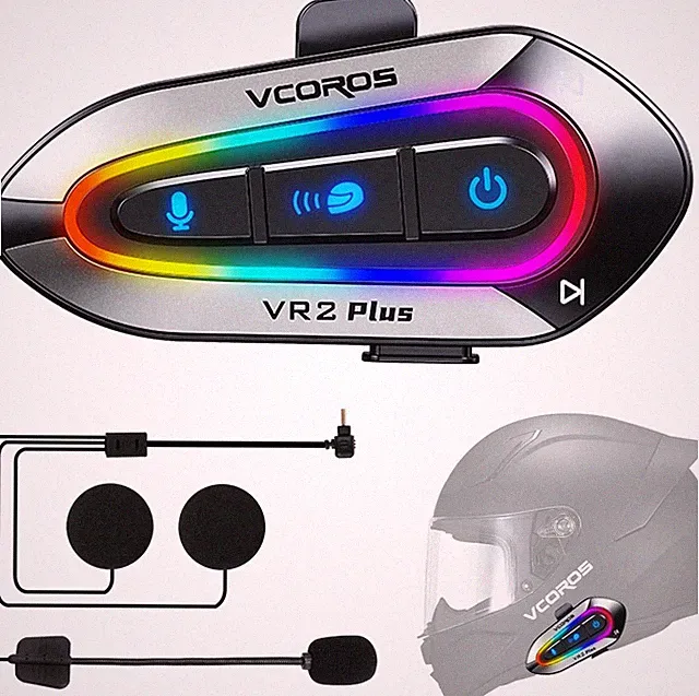 VCOROS Motorradhelm-Headset mit RGB-Lichtern, 500 m Dual-Gegensprechanlage, 300