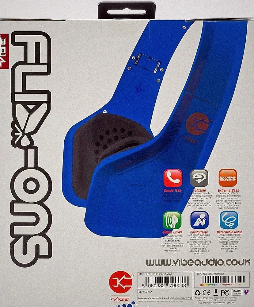 Vibe FLI On-Ear Kopfhörer mit Inline Mikrofon Blau VHFLIONBL