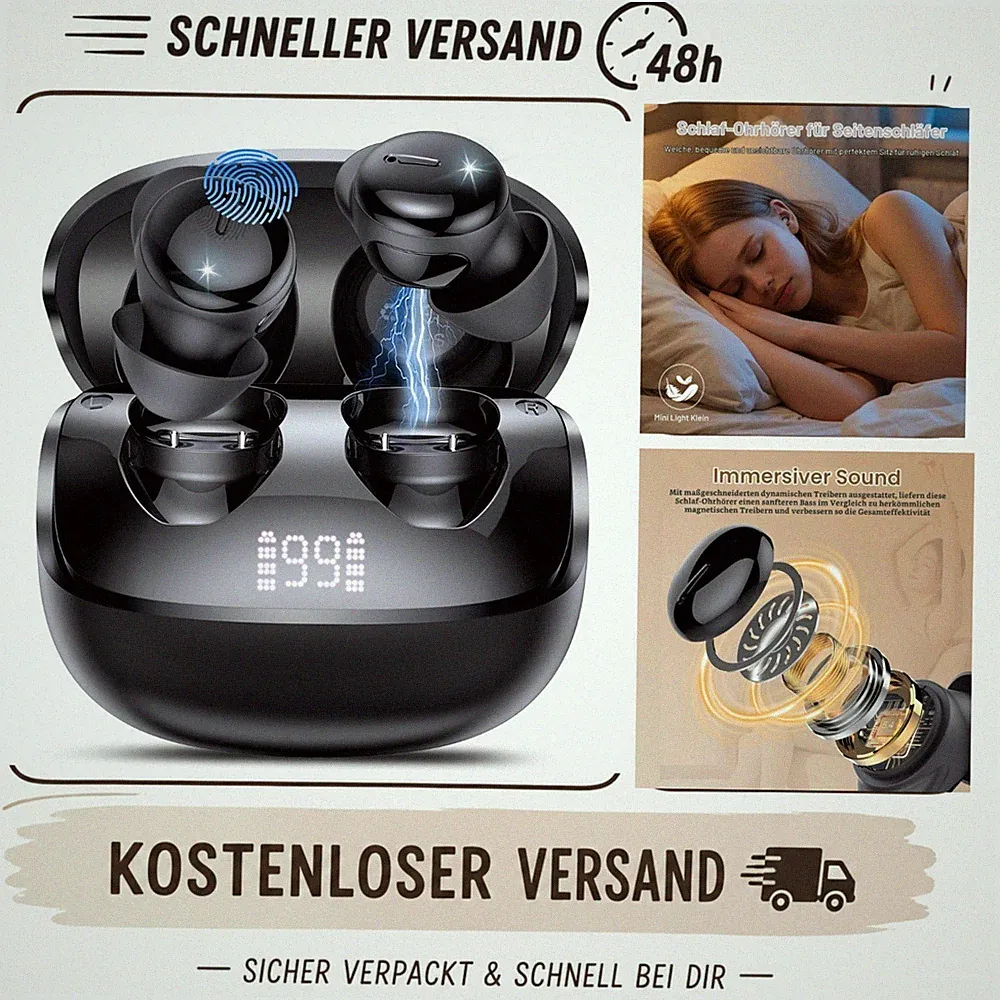 VOTAZIB Bluetooth Kopfhörer In Ear für Seitenschläfer Mini Schlafkopfhörer