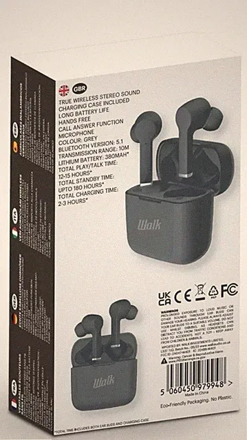 Walk Audio True Wireless Bluetooth Kopfhörer 401G1 Ohrhörer mit Ladecase