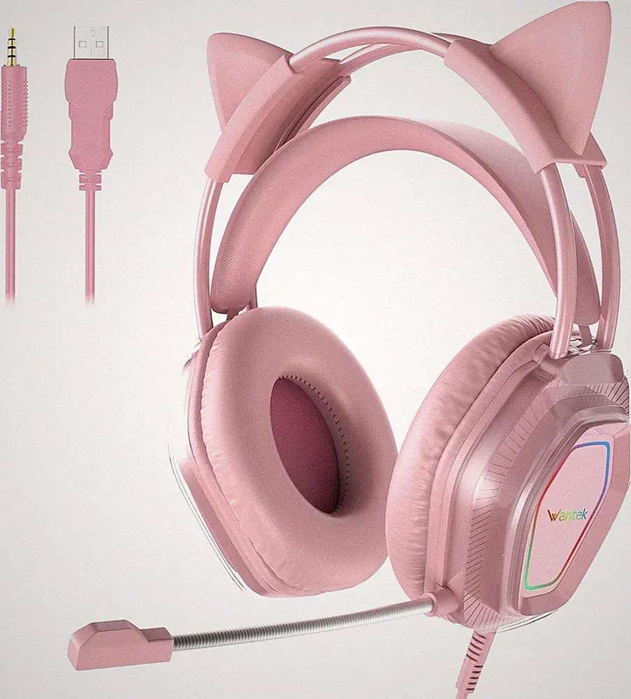 Wantak Katzenohr Kopfhörer mit Mikrofon – Kabel (3,5mm/USB) – Gaming Headset für