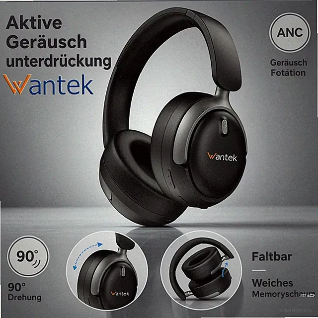 Wantek Bluetooth Headphone mit Faltbar aktiver Gü Hi-Res Over-Ear-Kopfhörer
