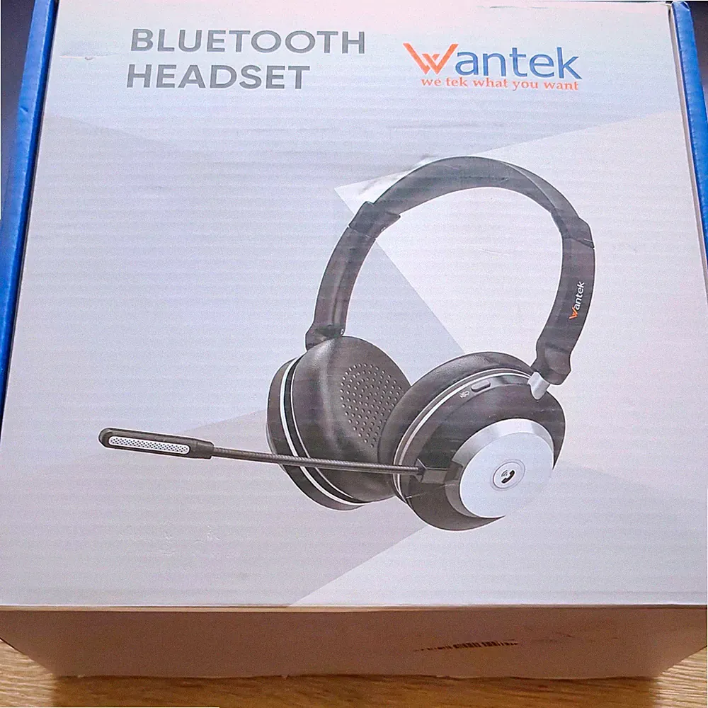 Wantek Bluetooth Over-Ear Headset Kopfbügel kabellos mit Boom-Mikrofon Schwarz