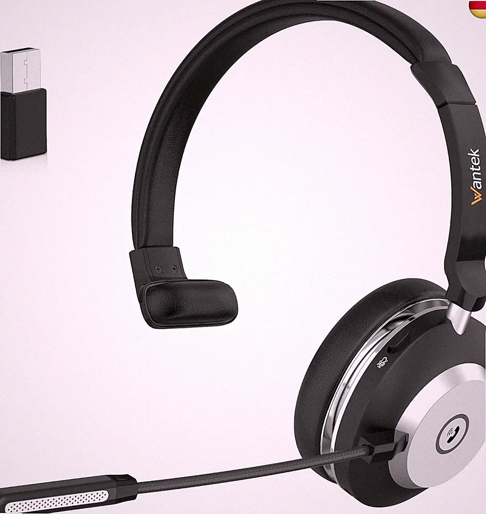 Wantek Kabelloses Headset, Bluetooth Kopfhörer mit Mikrofon Rauschunterdrückung