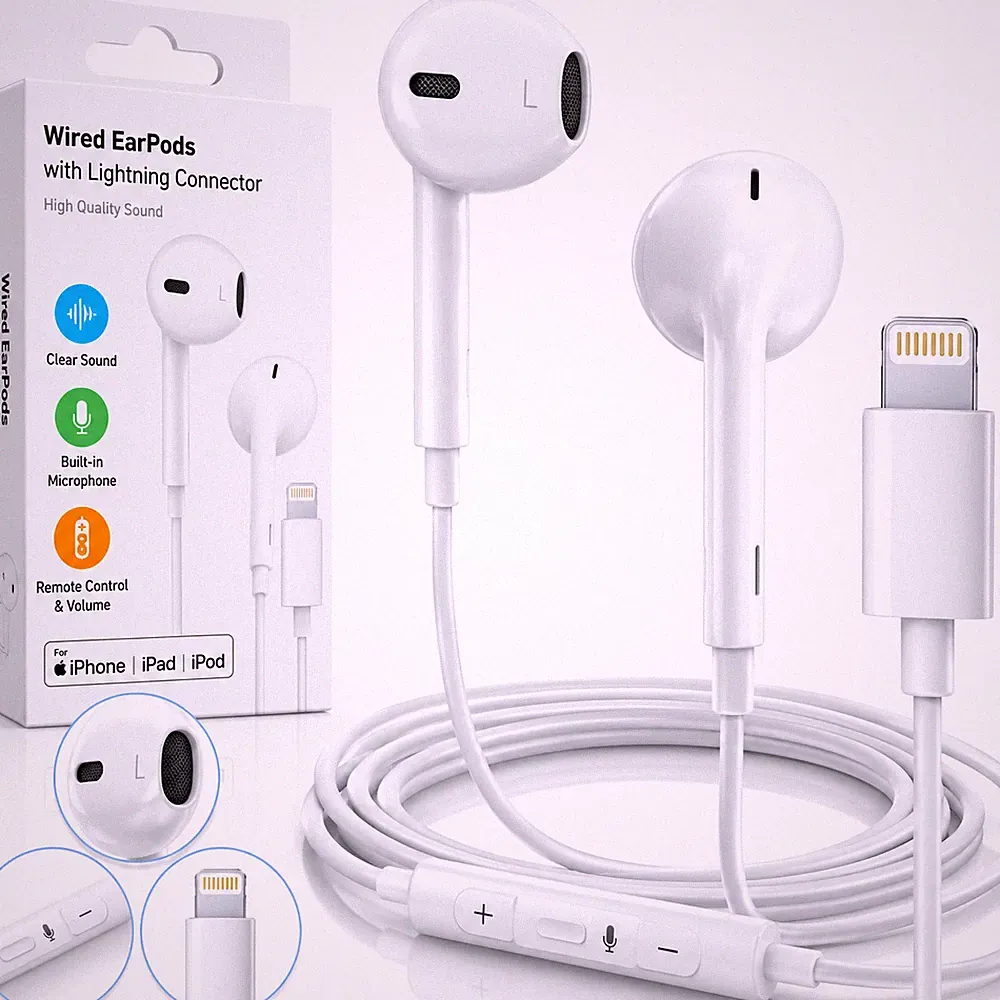 Weiße, kabelgebundene In-Ear-Kopfhörer mit Lightning-Anschluss für kompatible Sm