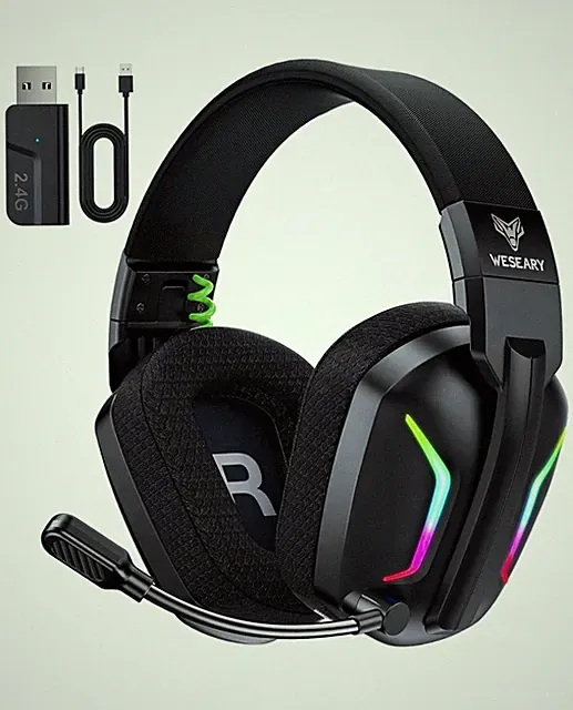 WESEARY WG1 Gaming-Headset Over-Ear Bluetooth/2,4 GHz USB-Dongle RGB Schwarz
