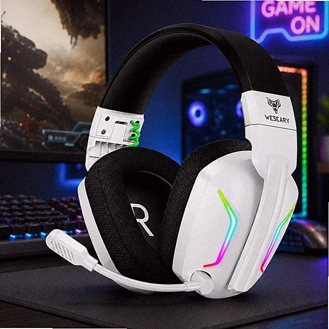 WESEARY WG1 Wireless Gaming Headset 2,4GHz Bluetooth 5.4 PS5 PC Weiß 50 Std Akku