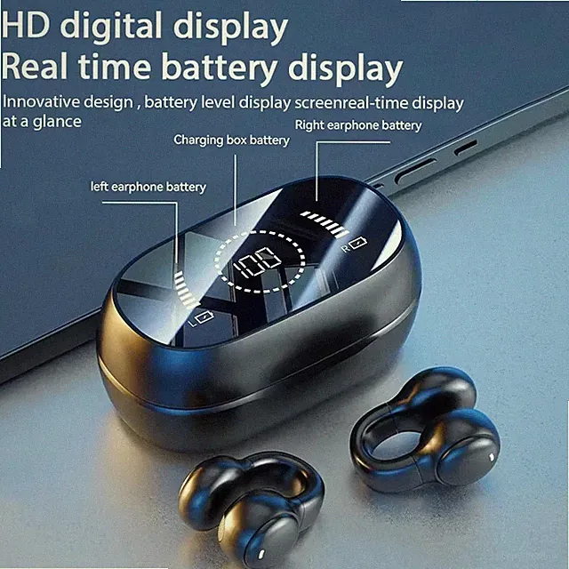 Wireless Bluetooth Kopfhörer M47 Open Ear LED Display Ladecase USB-C Schwarz