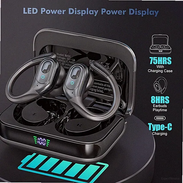 Wireless Earbuds Bluetooth 5.3 75H Spielzeit LED Display IPX7 Sport Ohrbügel