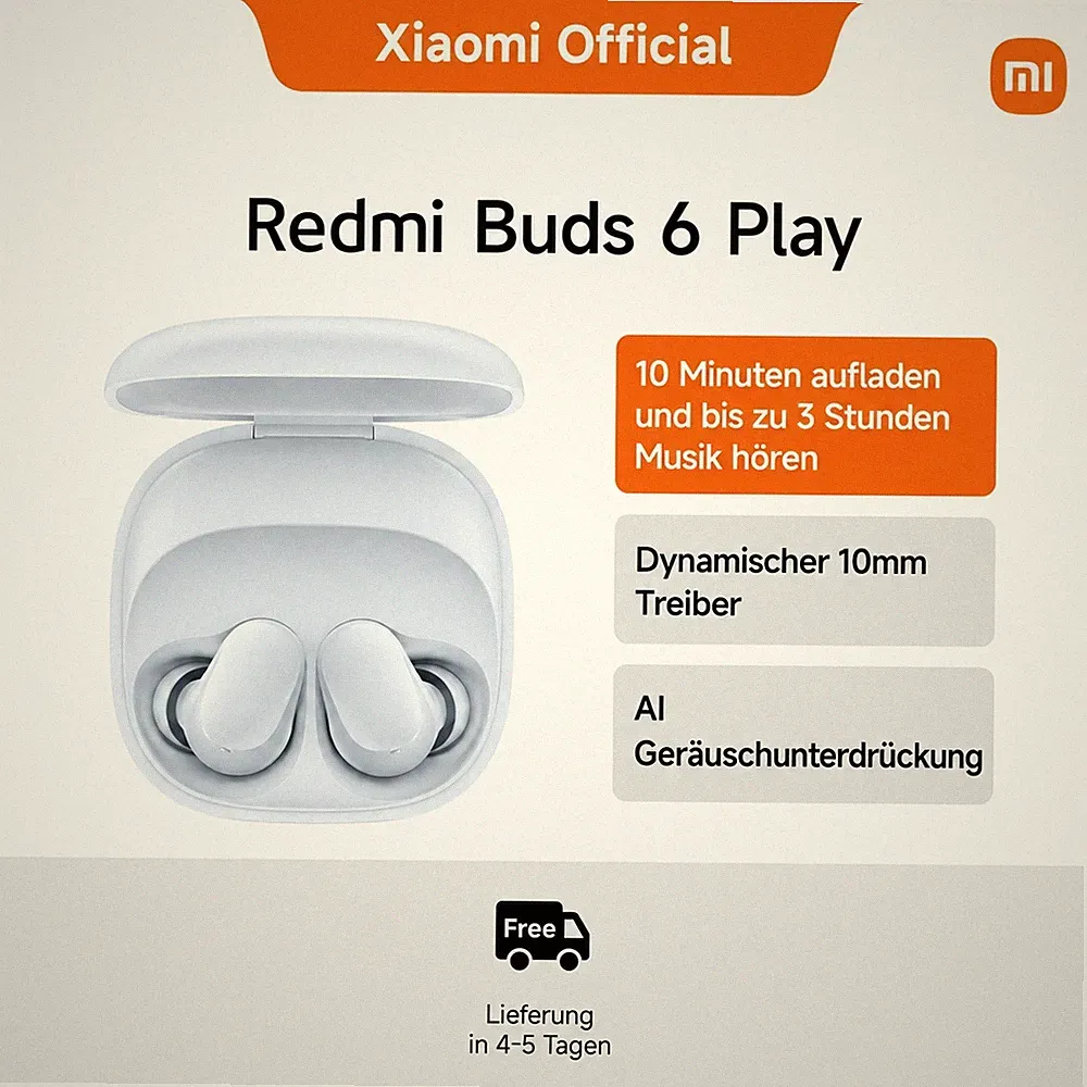 Xiaomi Redmi Buds 6 Play In-Ear-Kopfhörer Bluetooth Mic ANC Schnellladen Weiß