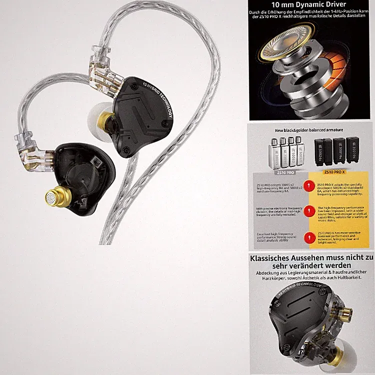 Yinyoo KZ ZS10 PRO X In-Ear-Kopfhörer mit 4BA 1DD Hybrid-Treiber, 3,5 mm Klinke